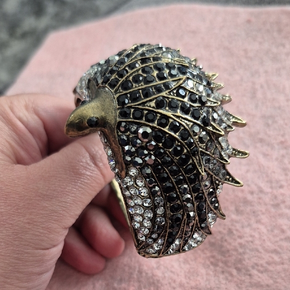 Crystal Pavé Peacock Cuff Bracelet - Black and Clear - Picture 5 of 10